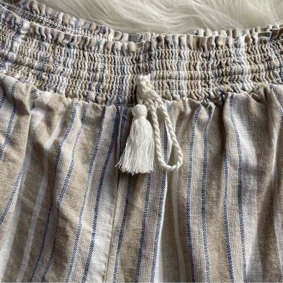 Linen Blend Shorts Pull On Neutral Blue Stripe - Picture 2 of 9